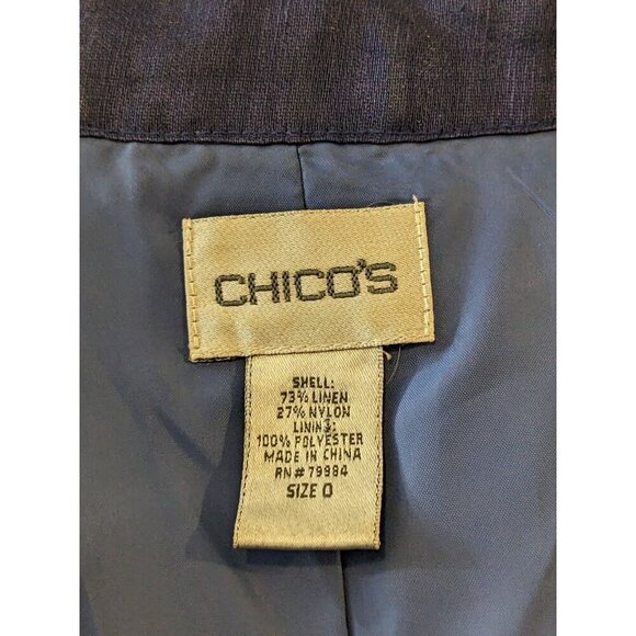 Chicos Blue Sheen Linen Blend Buttoned Lightweight Lined Jacket Size 0 US XS - Picture 5 of 5